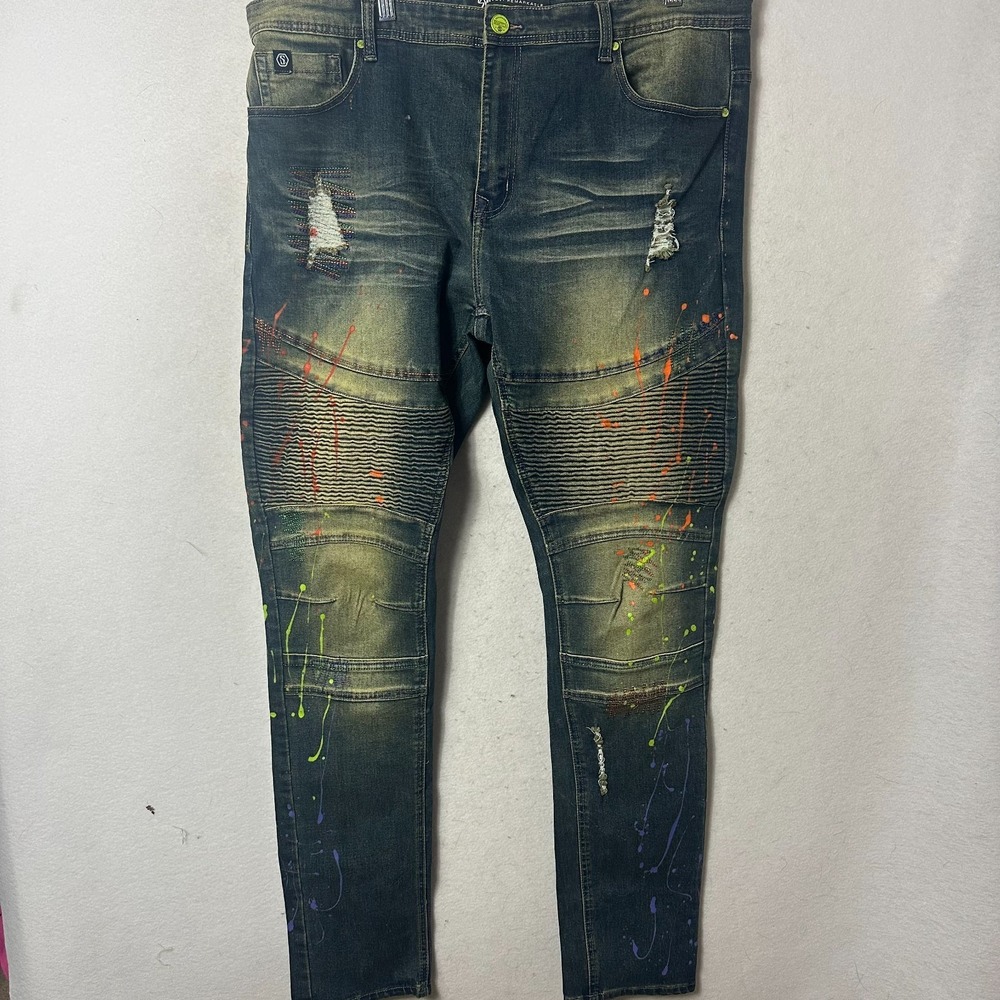 Switch Remarkable Jeans sz‎ 40x34 Slim Taper Fit Stretch Distressed paint spots